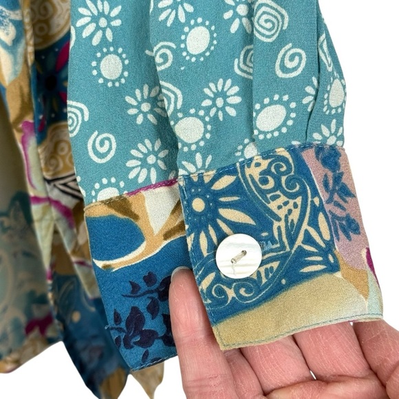 Koos of Course! 100% Silk Patchwork Print Button Front Shirt – Size 1X - Picture 8 of 12